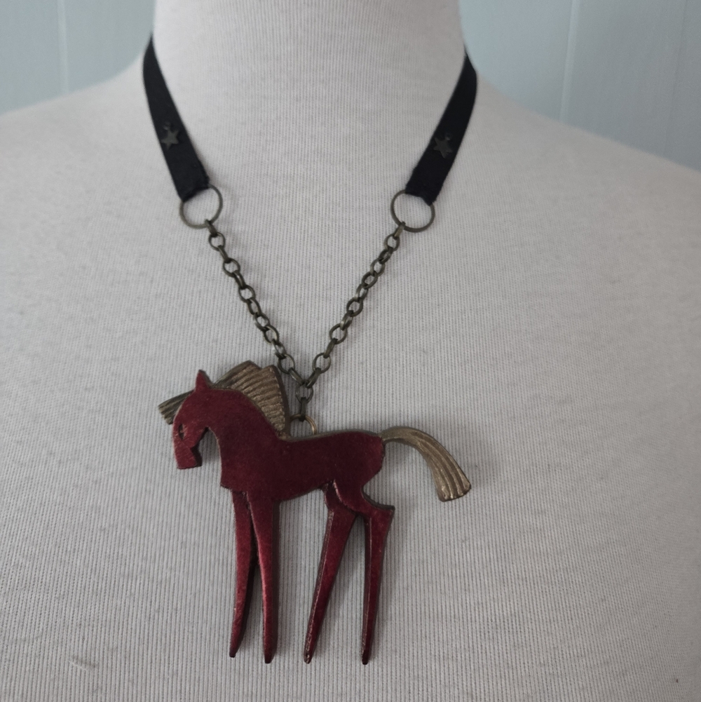Nina Winters Red Horse Pendant Necklace